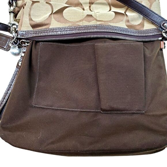COACH Signature Stripe Monogram Print Convertible Canvas  Shoulder Crossbody Bag - Picture 8 of 11